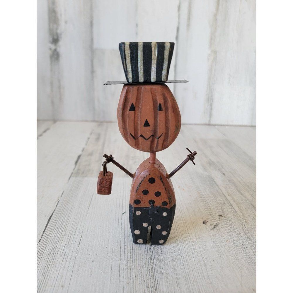 Halloween vintage wooden Jack O'Lantern trick or treater unique figure polka dot